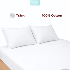 Bộ ga gối lụa Cotton Satin trơn màu - Mướt Bedding, bộ 3 món cao cấp Trắng 1m6x2m (Dày 35cm trở lên)