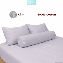 Bộ ga gối lụa Cotton Satin trơn màu - Mướt Bedding, bộ 4 món cao cấp Xám 2mx2m (Dày 23-35cm)