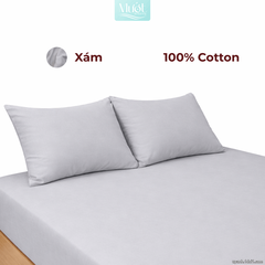Bộ ga gối lụa Cotton Satin trơn màu - Mướt Bedding, bộ 3 món cao cấp Xám 1m4x2m (Dày 13-22cm)