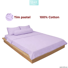 Bộ 5 món ga gối lụa ( vỏ chăn )Cotton Satin trơn màu - Mướt Bedding, bộ 5 món cao cấp Tím pastel 2m2x2m (Dày 35cm trở lên)