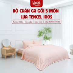 [Tencel 100s] Bộ chăn ga gối Lụa Tencel 100s 5 món cao cấp Mướt Bedding, chăn chần bông đầy đủ kích thước