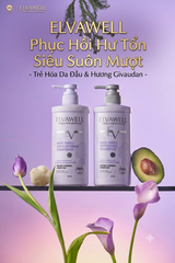 Bộ Dầu Gội Xả Phục Hồi Hư Tổn Siêu Suôn Mượt Elvawell 1000ml, Trẻ Hóa Da Đầu - Tím