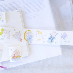 [Siêu phẩm] Chiết 1 tháng lịch năm 365 ngày dạng sticker cuộn Dodolulu | chất washi có đế | có đường cắt sẵn