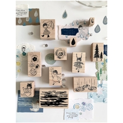 Các mẫu stamp gỗ cô gái chủ đề Rainy Day hãng Molinta