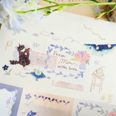 Giấy note cuộn chất Tracing (giấy can) - bế sẵn Cat and Stars Ver A và B | original by teayoushop