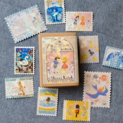 Các mẫu stamp sticker có nhũ/ cán lomo kèm hộp diêm đựng Shinzi Katoh | Chính hãng Nhật Bản