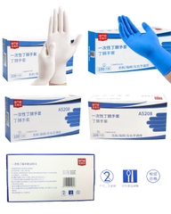 Găng tay dùng một lần nitrile 4gram cho thực phẩm trắng/lam( hộp 100 cái. 9 inch)