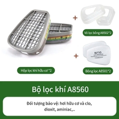 Bộ mặt nạ Ams nửa mặt bằng TPU quy cách A620+A8560 lọc khí hữu cơ và axit, hỗn hợp