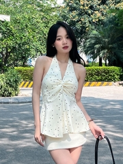 Áo Yếm Chấm Bi Ngực Nơ Tà Nhún AY10
