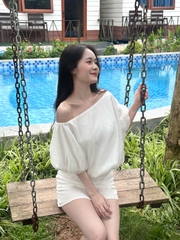 Áo Bí Tay Bồng Lệch Vai Tơ Óng AT50