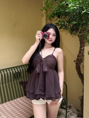 Áo Hai Dây Babydoll Đũi Vân Mây AB04