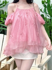 Áo Váy Babydoll Tơ Óng Đính Nơ AT48