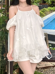 Áo Váy Babydoll Tơ Óng Đính Nơ AT48