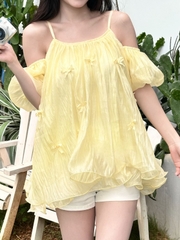 Áo Váy Babydoll Tơ Óng Đính Nơ AT48