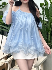 Áo Váy Babydoll Tơ Óng Đính Nơ AT48
