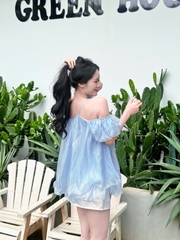 Áo Váy Babydoll Tơ Óng Đính Nơ AT48