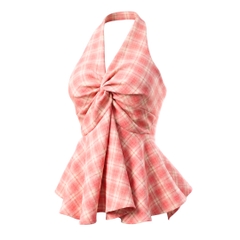 Áo Yếm Caro Ngực Nơ Tà Nhún Thô Cotton AY11
