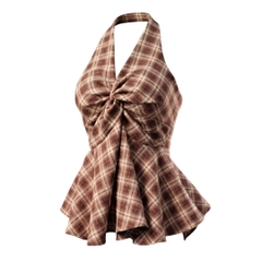 Áo Yếm Caro Ngực Nơ Tà Nhún Thô Cotton AY11