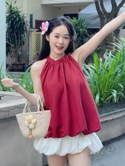 Áo Yếm Chấm Bi Dáng Bí Chất Cotton AY06