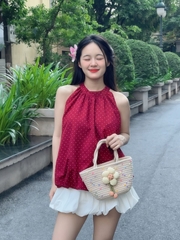 Áo Yếm Chấm Bi Dáng Bí Chất Cotton AY06