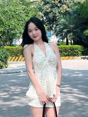 Áo Yếm Chấm Bi Ngực Nơ Tà Nhún AY10