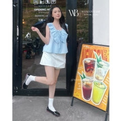 Áo Babydoll Nữ Woman Basic Chất Thô Gió Mỏng Nhẹ Cổ V Bèo 3 Tầng Dáng Xòe Giúp Che Khuyết Điểm AT06