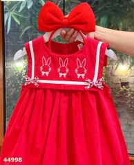 Đầm Sofia đỏ thêu thỏ+băng đô