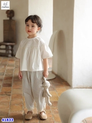 Set bộ Melisa áo trắng, quần sọc - size 2-3y
