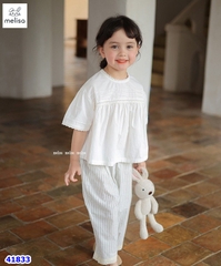 Set bộ Melisa áo trắng, quần sọc - size 2-3y