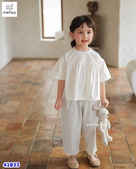 Set bộ Melisa áo trắng, quần sọc - size 2-3y