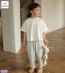 Set bộ Melisa áo trắng, quần sọc - size 2-3y