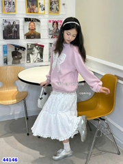 Chân váy trắng viền ren nơ - size 160