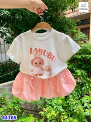 Set váy Melisa trắng Labubu, váy bí hồng - size 3-4y