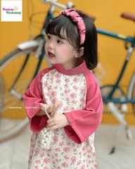 Áo dài J&J hồng đậm hoa