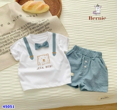 Bộ Bernie trắng nơ, quần xanh
