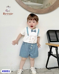 Bộ Bernie trắng nơ, quần xanh
