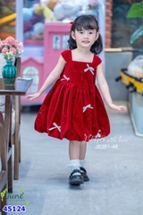 Đầm June đỏ nhung nơ trắng