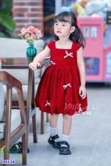 Đầm June đỏ nhung nơ trắng