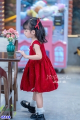 Đầm June đỏ nhung nơ trắng