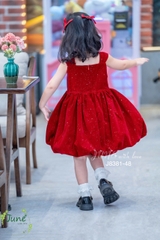 Đầm June đỏ nhung nơ trắng