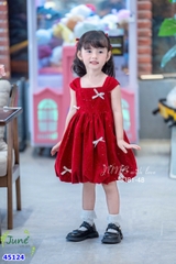 Đầm June đỏ nhung nơ trắng