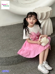 Set váy trắng nơ hồng