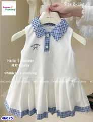 Đầm polo Miakid trắng thêu nơ