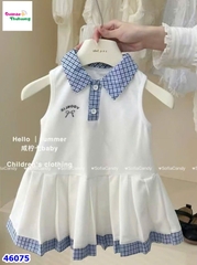 Đầm polo Miakid trắng thêu nơ