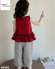 Set áo đỏ, quần sọc xám