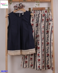 Set bộ xanh, quần hoa (tặng cột tóc)