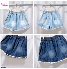 Quần short jean Nexxi xanh nhạt viền ren