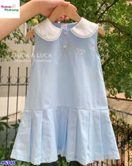 Đầm Luca xanh cổ trắng thêu nơ