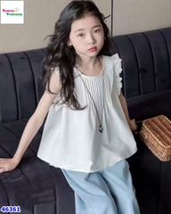 Set DDH áo trắng tay cánh tiên, quần jean