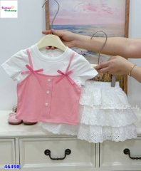 Set váy MiaKid hồng đính nơ, váy trắng